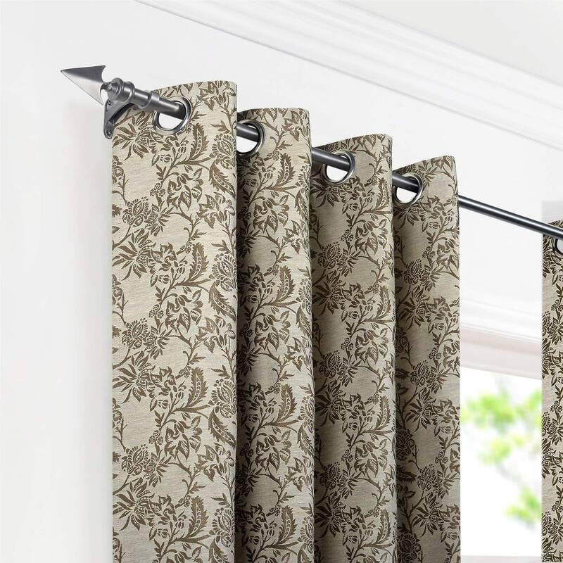 Deco Essential 3/4 Inch Curtain Rod for Windows & Doors Curtains Extendable Grey with Flat Arrow Finials & Brackets Set