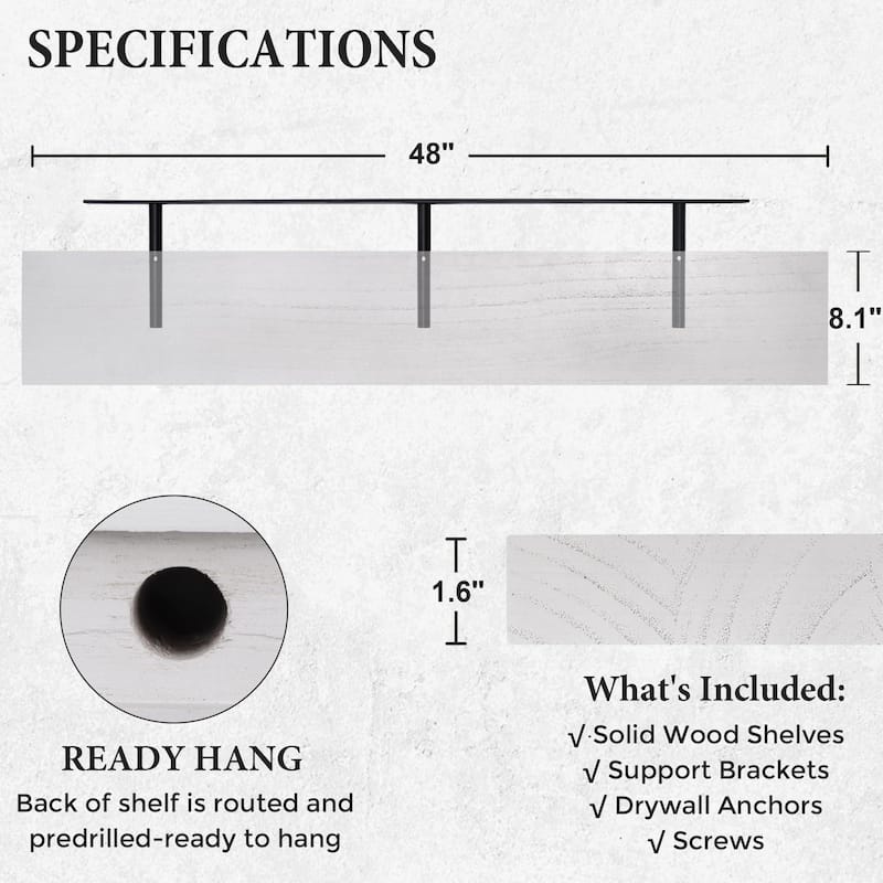 Floating Shelves, 8 Inch Deep Modern Solid Wood Wall Shelves