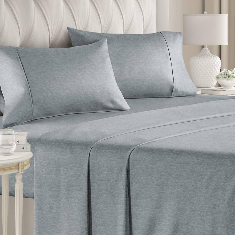 CGK Linens 4 Piece Solid Microfiber Deep Pocket Soft Bed Sheet Set - Full - Heathered Blue