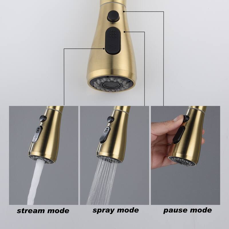 Pull Out Sprayer Kitchen Faucet with Brushed Gold - 9.2*9*16.5