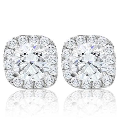 2 1/4Ct Cushion Halo Diamond Screw Back Studs White Gold Earrings