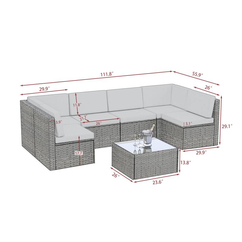 7-Piece Patio Wicker Sets Rattan Sectional Sofa With Cushions