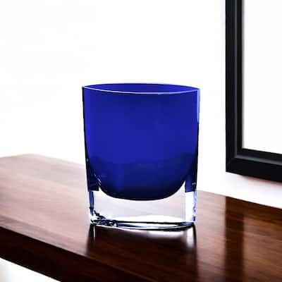 HomeRoots 8" Cobalt And Clear Oval Lead Free Crystal Table Vase