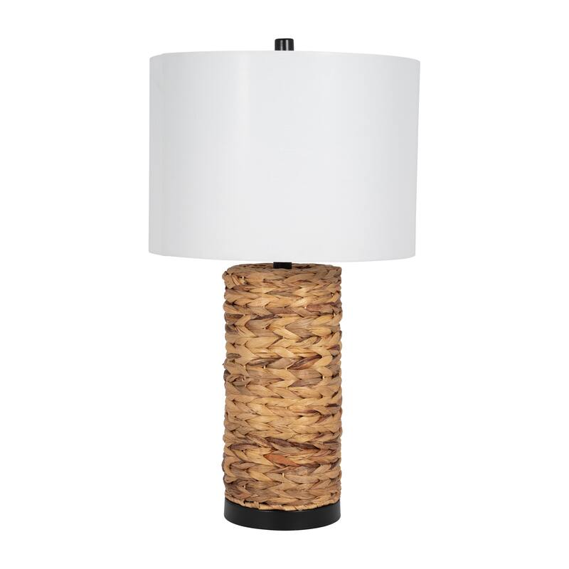 Sagebrook Home Coastal Neutral Seagrass 26" Pillar Table Lamp, Natural Linen Shade, Metal Accents - 14" x 14" x 26"