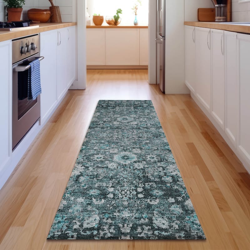 Premium Washable Super Soft Vintage Traditional Mayfield Rug - Teal - 2' 3" x 7' 6" - Runner