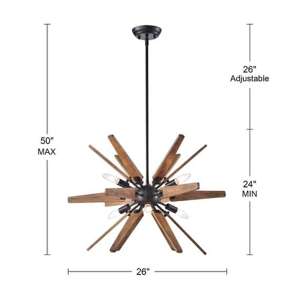 dimension image slide 1 of 2, Bernice Antique Black Sputnik Natural Wood 6-light Chandelier
