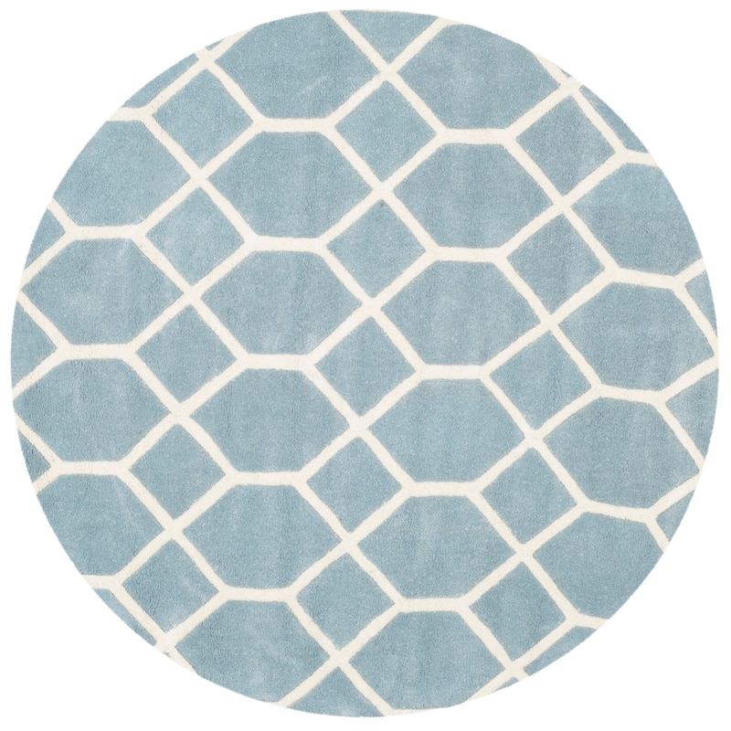 SAFAVIEH Handmade Chatham Urtza Modern Wool Rug - 5' Round - Blue/Ivory
