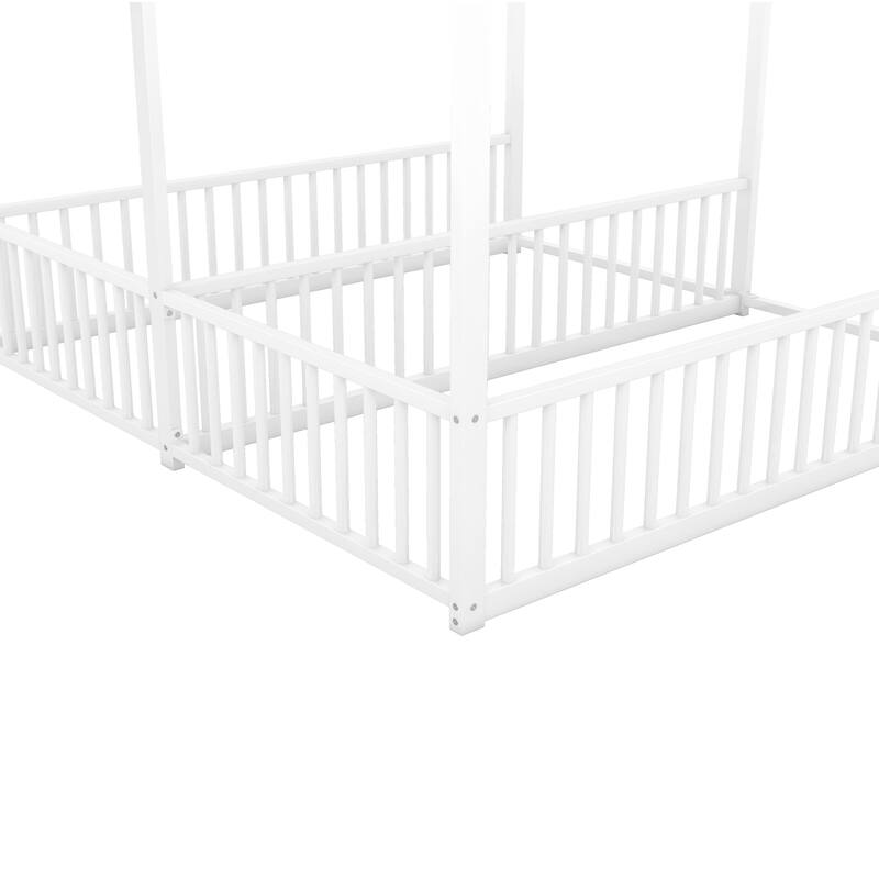Twin Size Metal House Platform Bed with Roof, Windows, and Guardrails, 2-in-1 Bed Design, Easy Assembly