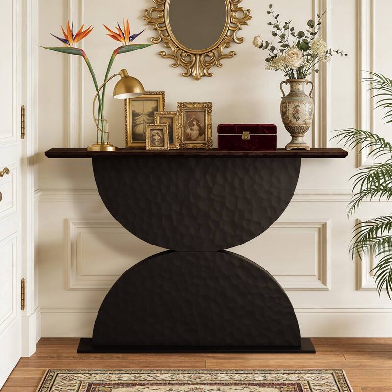 Modern 47" Wood Console Table Entryway Table With LED Light For Living Room - Black