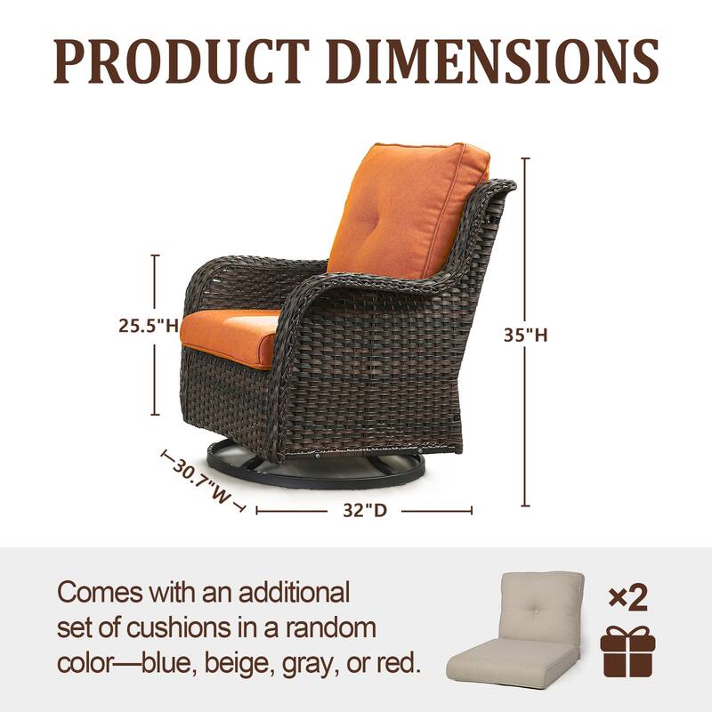 ArcoBay Wicker PE Rattan Outdoor Patio Swivel Glider Chairs with 4'' Olefin Cushions (2-Pack)