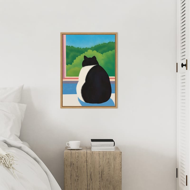 Fat Cat Looking out the Window by Little Dean Framed Canvas Wall Art