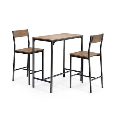 3 Pieces Bar Table Set with 2 Stools - 35.5" x 18" x 35"(L x W x H)