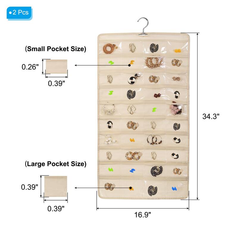 16.9"W x34.3"H Hanging Organizer, 2Pcs 80 Pockets for Earring Bracelet