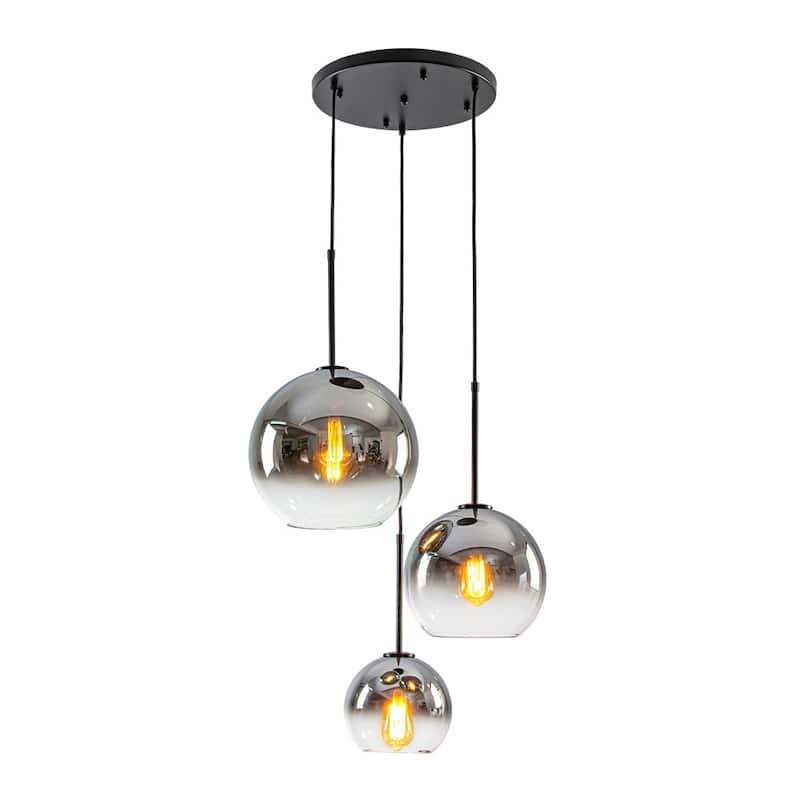 3-Light Round Polished Glass Globe Bubble Pendant Light
