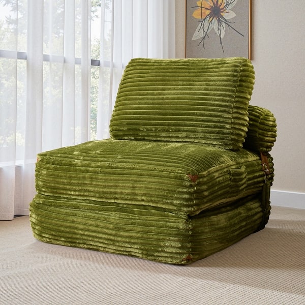 slide 2 of 8, OVIOS Corduroy & Plush Foldable Sleeper Sofa Green-Plush