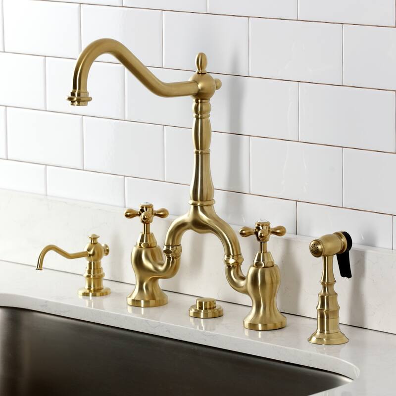 Kingston Brass English Country Bridge Kitchen Faucets with Brass Sprayer
