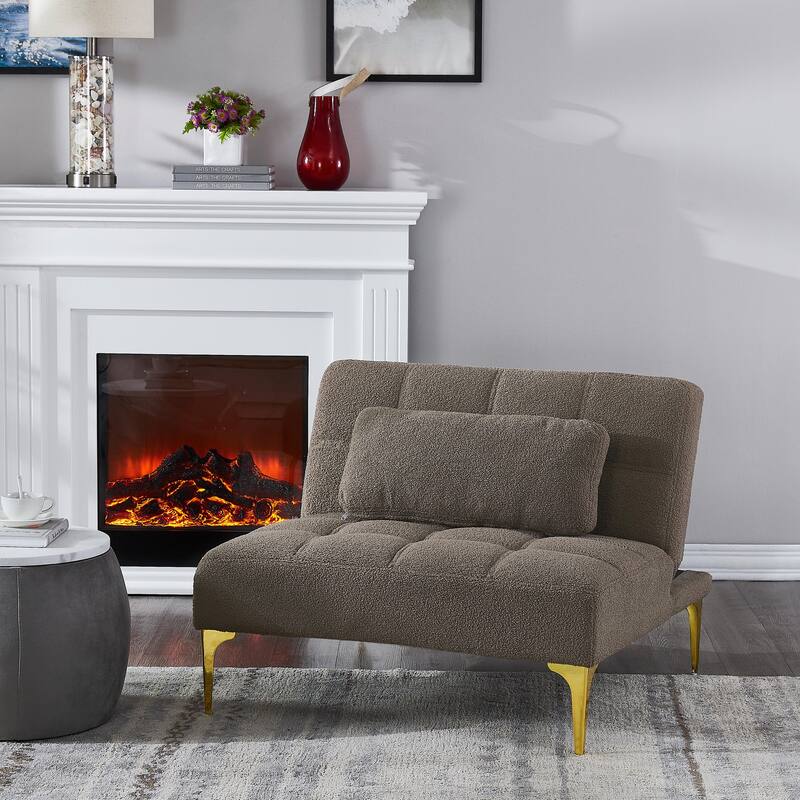 Convertible Sofa Bed Futon with Gold Metal Legs in Teddy Fabric