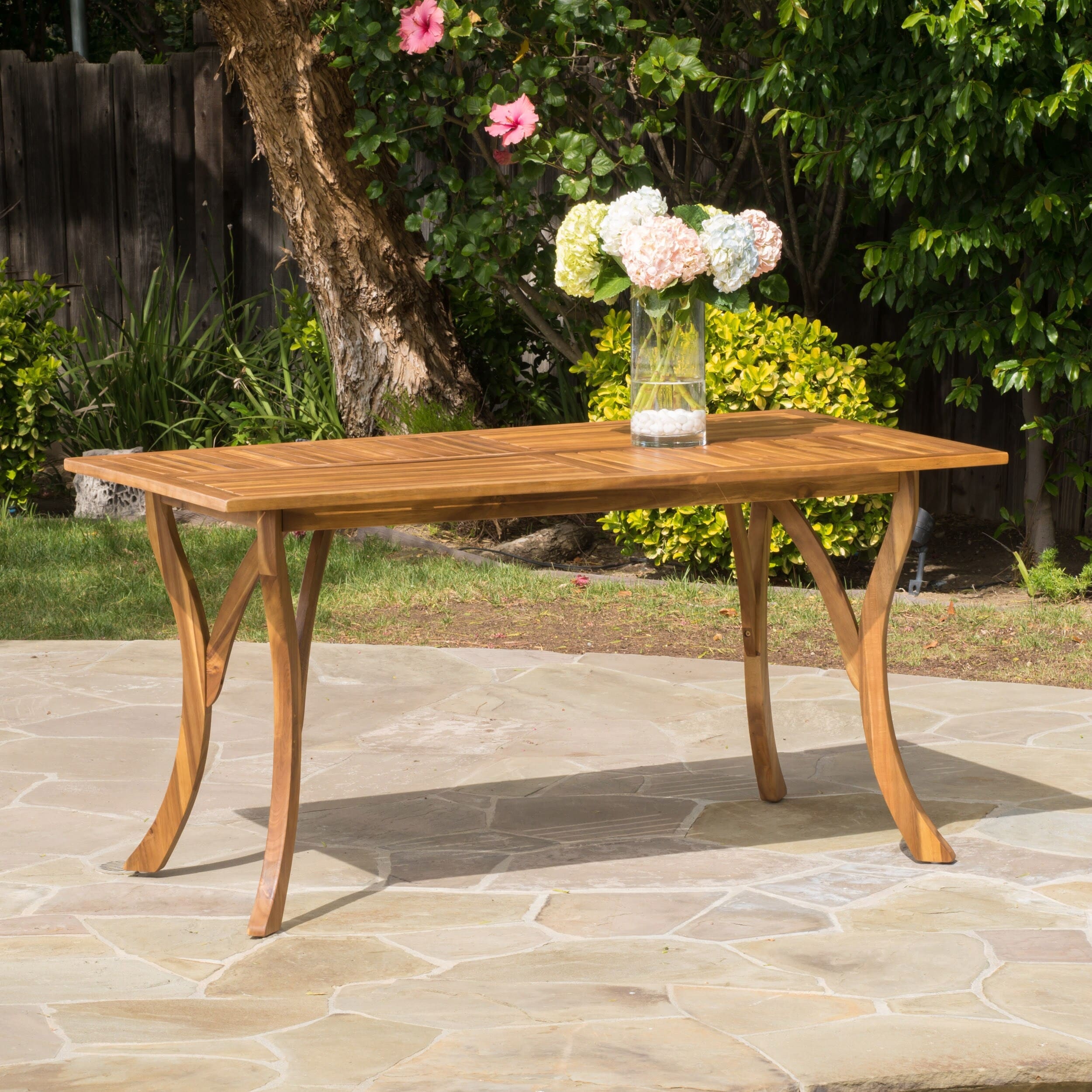 Hermosa Outdoor Acacia Wood Rectangle Dining Table (ONLY) by Natural - Picture 13 of 15
