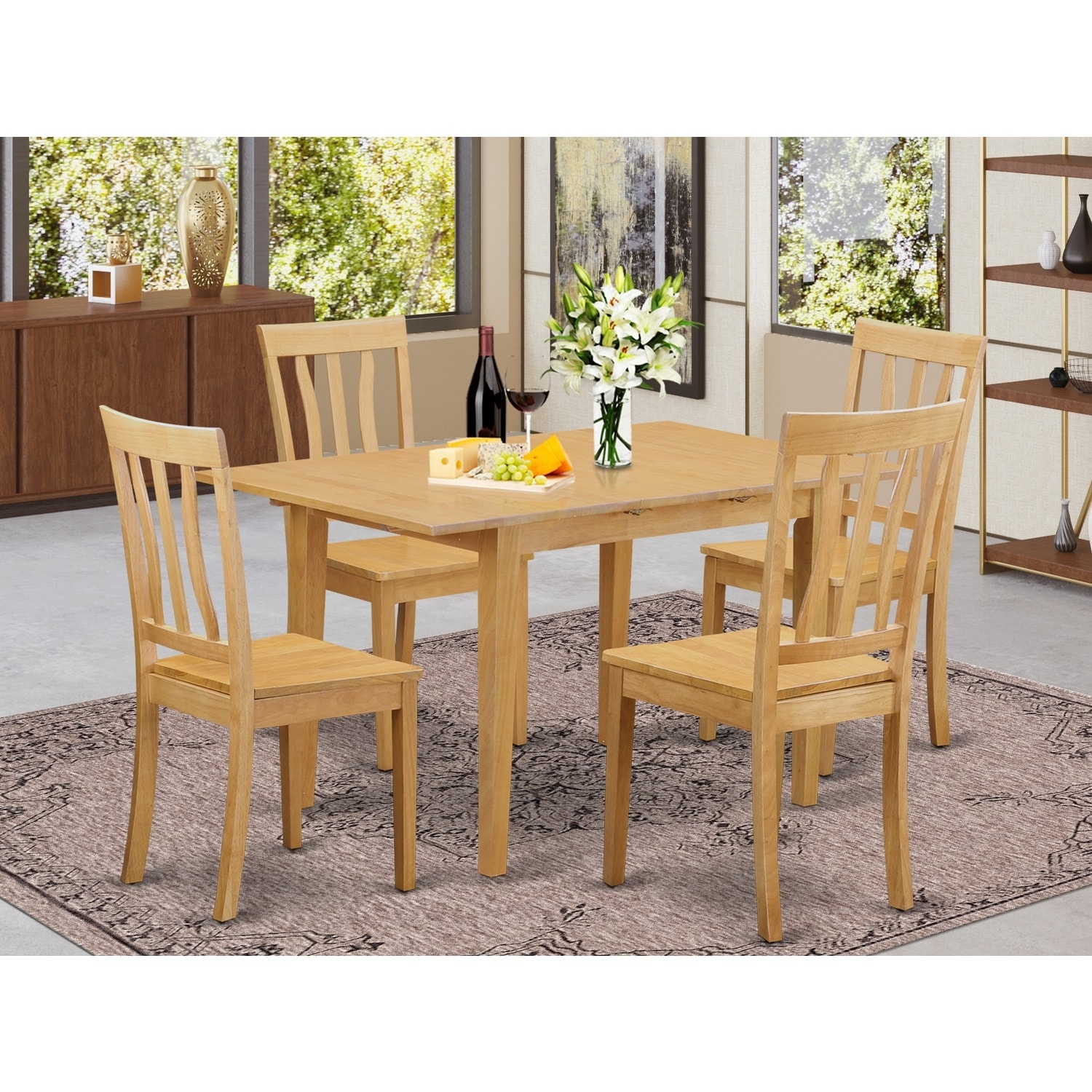 5-Piece Natural Oak Finish Solid Wood Top - Dining Room Set - Seats 4