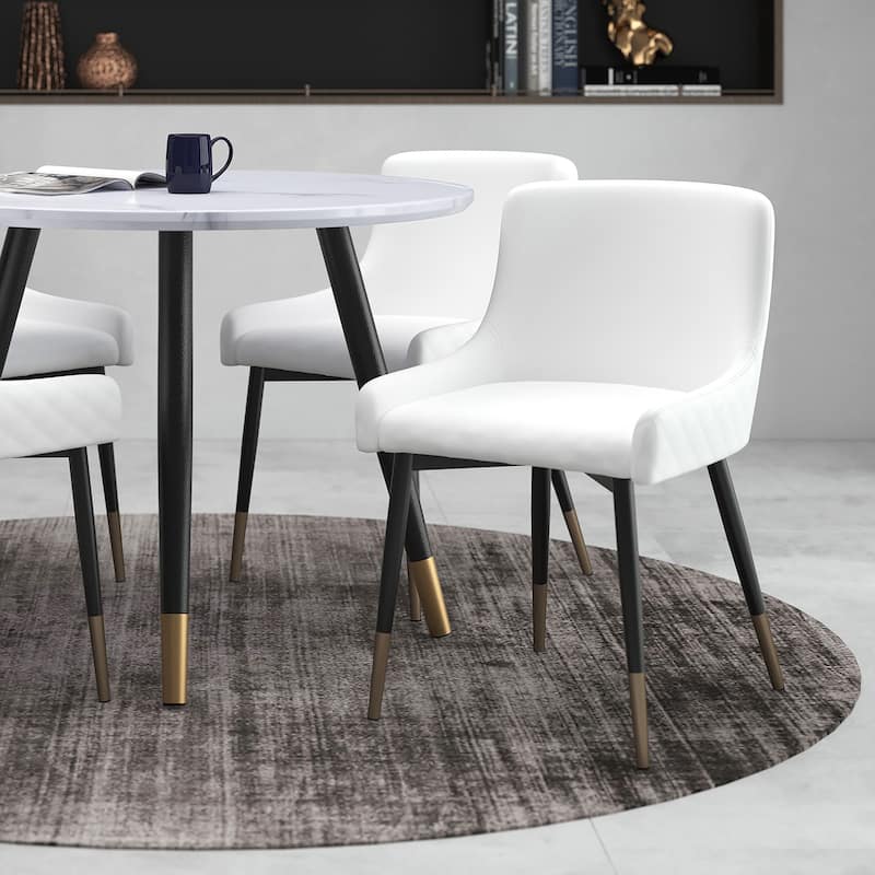 Modern Faux Leather and Metal Dining Chair, Set of 4 - Black
