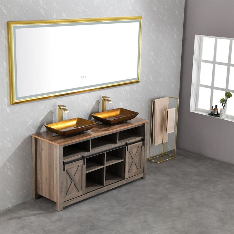 Rectangular Brushed gold Framed LED Mirror Bathroom Vanity Mirror