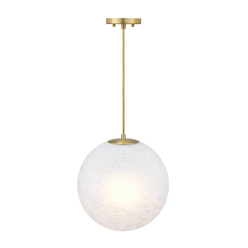 Pixie 60 Watt 1-Light Brushed Gold Globe Pendant Light with Etched Cloud Glass Shade - 14.75