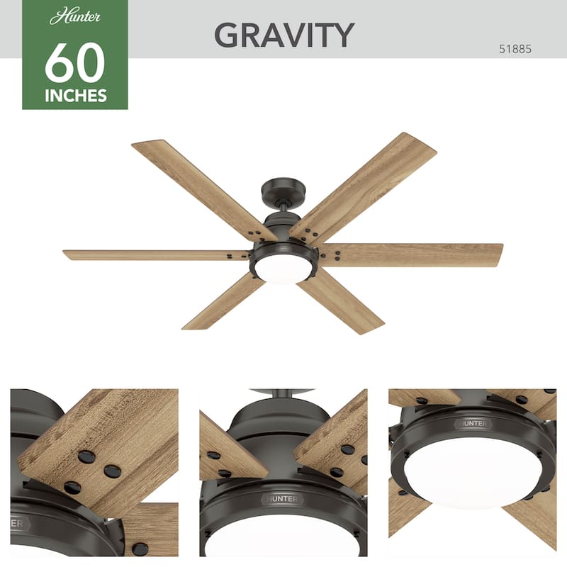 Hunter Wi-Fi Gravity Windmill Ceiling Fan w/LED Light Kit and Handheld Remote - Rustic, Transitional - SMART FAN! ENERGY STAR!