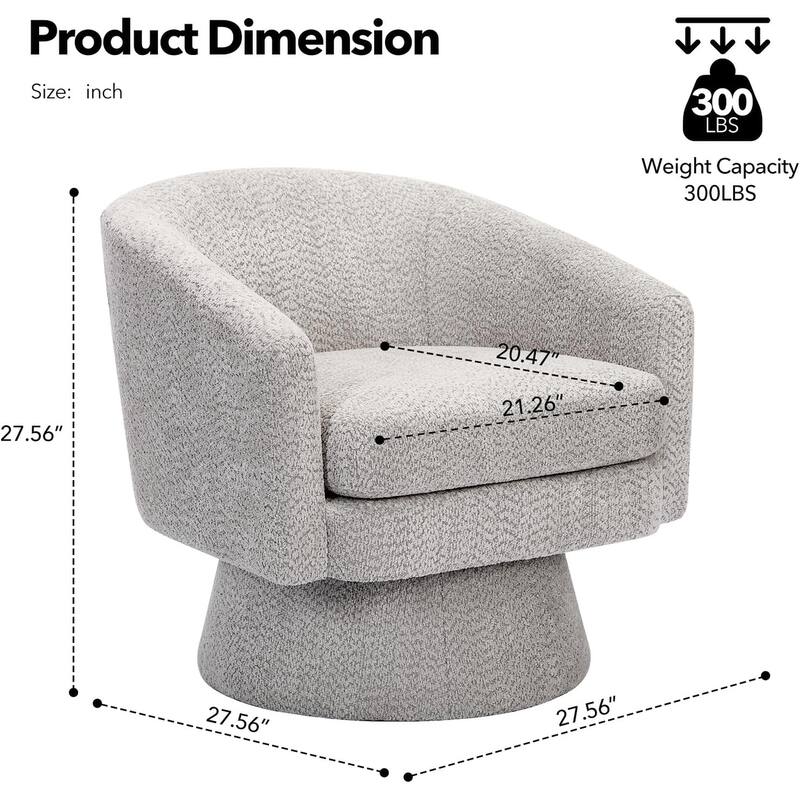 360° Swivel Accent Chair with Arms, Cozy Round Chenille Fabric