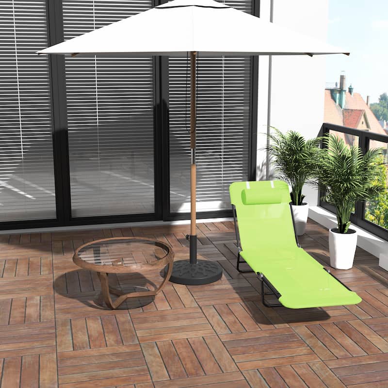 Outsunny Folding Chaise Lounge Pool Chairs, Outdoor Sun Tanning Chairs with Pillow, Reclining Back and Breathable Mesh for Beach