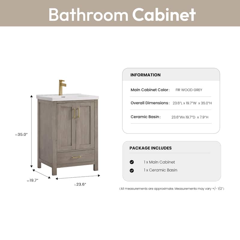 Gela Single Sink Bath Vanity with Drop-In Ceramic Basin without Mirror