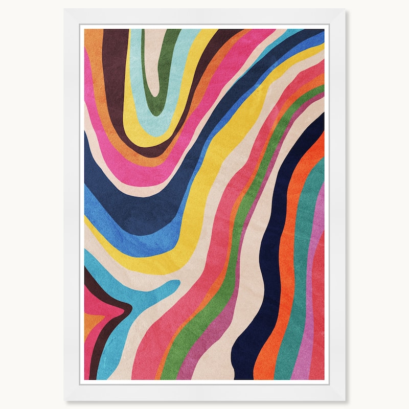 Wynwood Studio Color Flow River Framed Retro Colorful Abstract Prints - 15 x 21 - White
