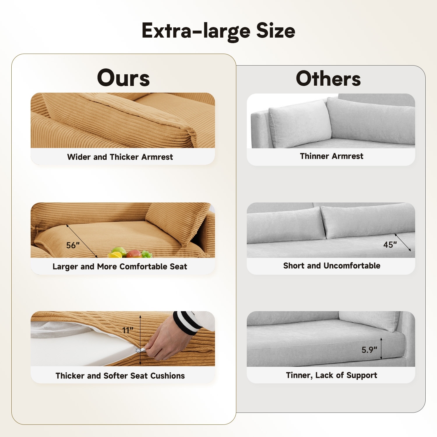 Corduroy Sectional Sofa with Ottomans - Ultra-Soft Comfort