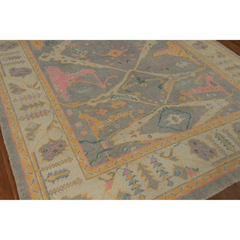Hand Knotted Oriental 100% Wool Carpet Transitional All-Over Greys & Charcoal Oushak Area Rug - 16' 7'' X 6' 11''