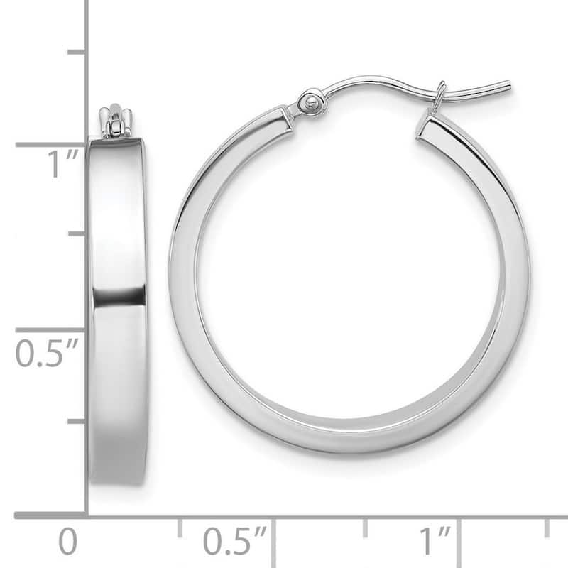 Curata 14k White Gold Polished 4x22mm Hoop Earrings