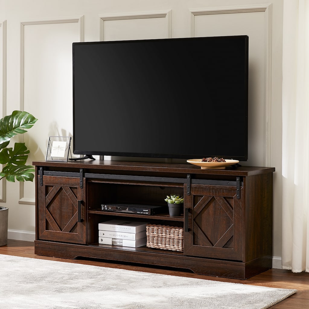 WAMPAT Sliding Barn Door Wood TV Stand Storage Cabinet 59 Inch - 59"