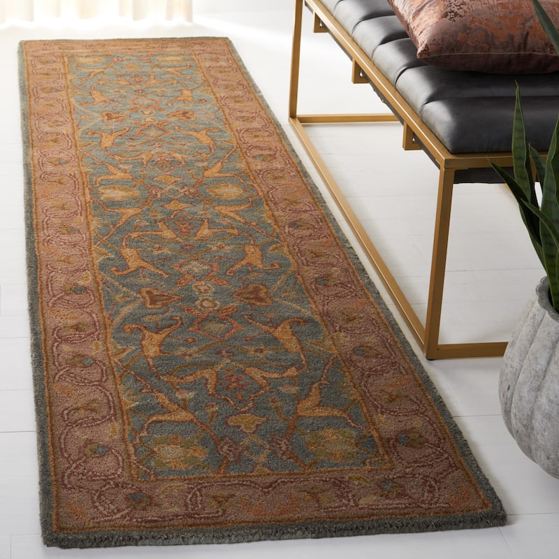 SAFAVIEH Handmade Heritage Folklore Traditional Oriental Wool Rug - 2'3" x 12' Runner - Blue/Beige