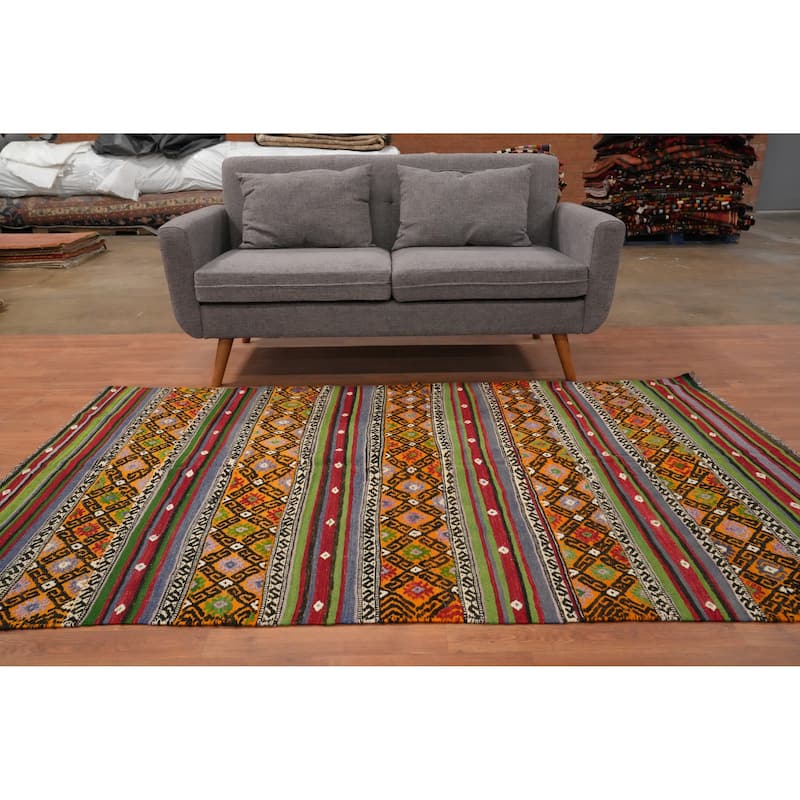 Hand Woven Oriental 100% Wool Carpet Southwestern Tribal Multi-Colored Kilim Area Rug - 7' 4'' X 4' 7''