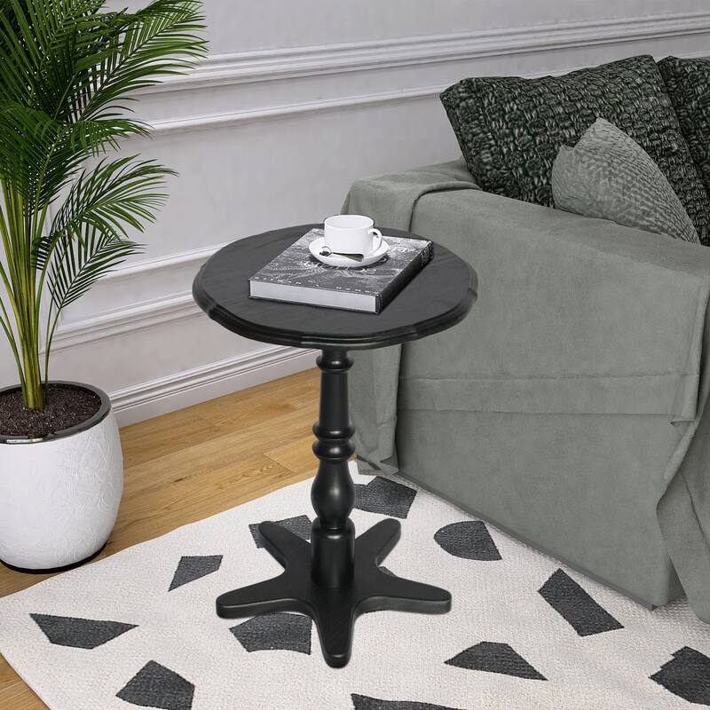 15.75 inch Round Small End Table, Wooden Pedestal Side Coffee Tables, Vintage Accent Nightstand for Living Room, Bedroom