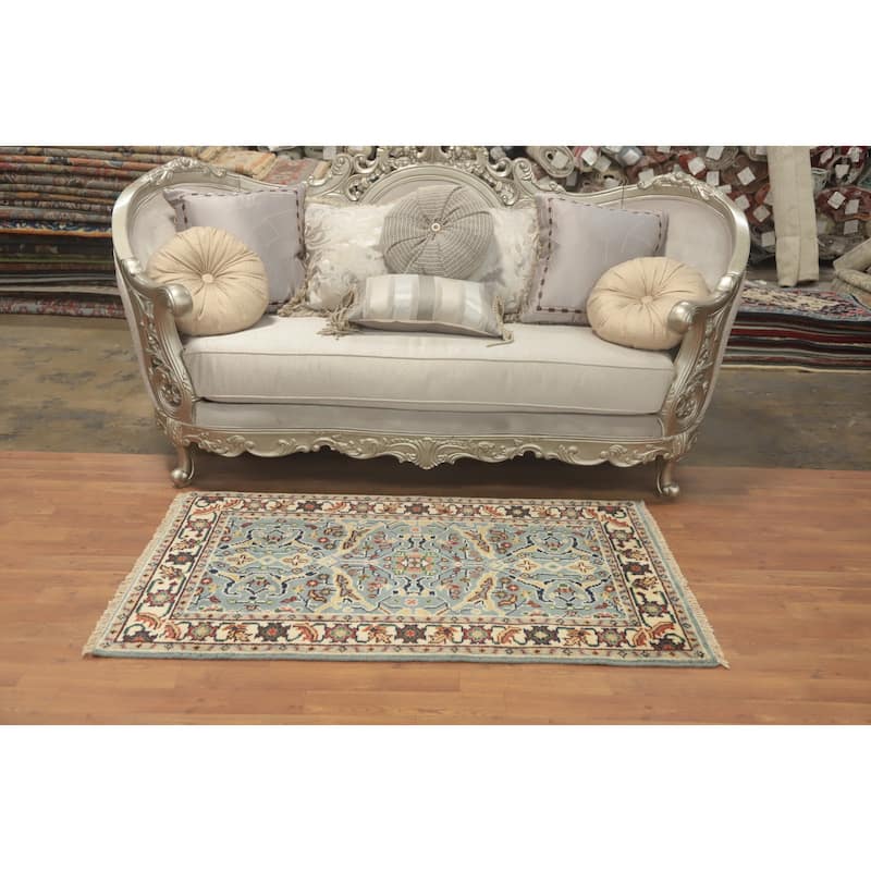 Hand-knotted Transitional Wool Carpet Blue Oushak Rug Oriental Carpet Floral Area Rug Oriental Carpet - 5' 0'' X 2' 11''