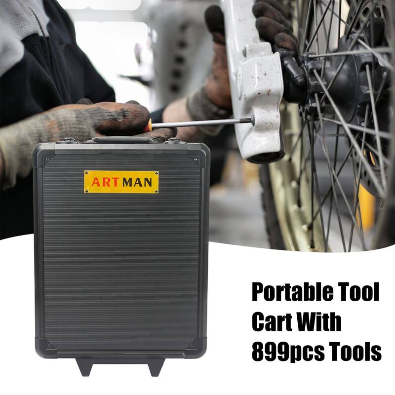 Hand Tool Box with 4 Layers of Toolset and Wheels