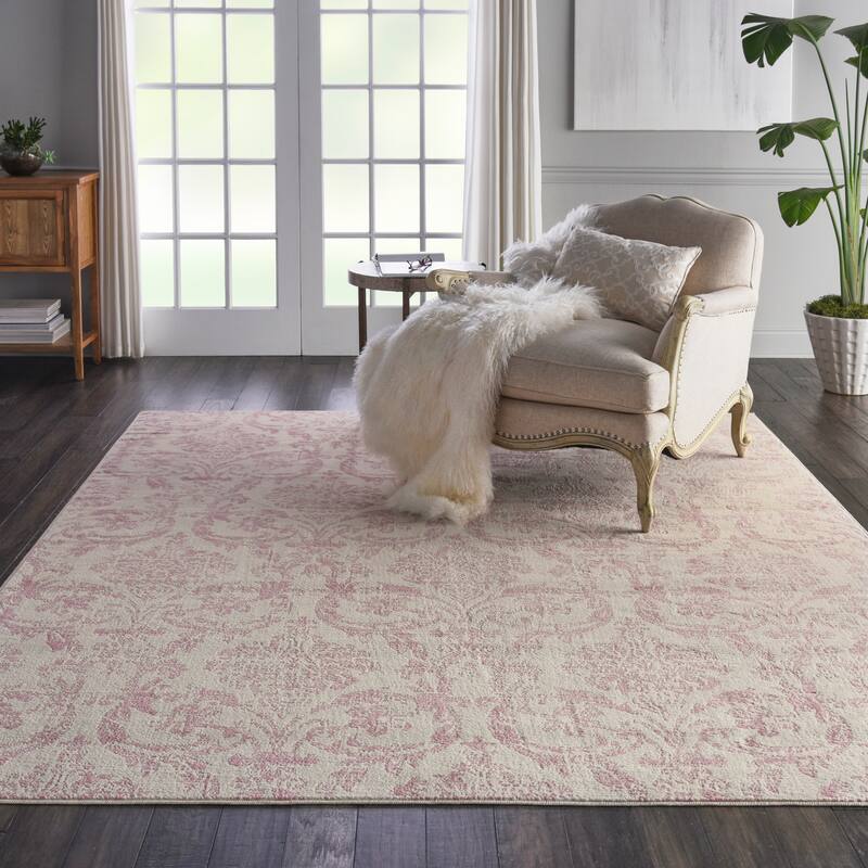 Nourison Jubilant Vintage Farmhouse Damask Area Rug - 7'10" x 9'10" - Ivory/Pink