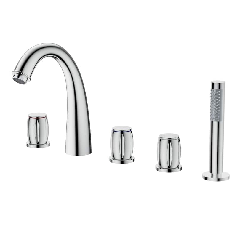 3-Handle Waterfall Roman Tub Faucet Deck-Mount Bathtub Faucet with Hand Shower - Chrome Plated