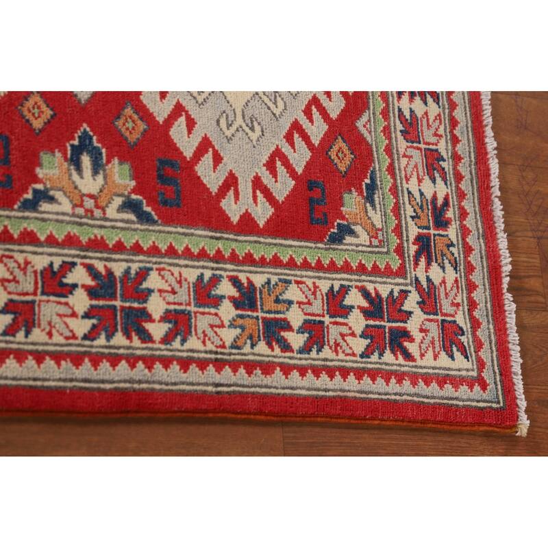 Geometric Kazak Rug Handmade Wool Carpet - 3'2"x 5'0"