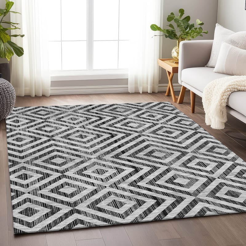 Premium Washable Super Soft Modern Geo Mayfield Rug - Black - 5' x 7' 6" - Rectangle