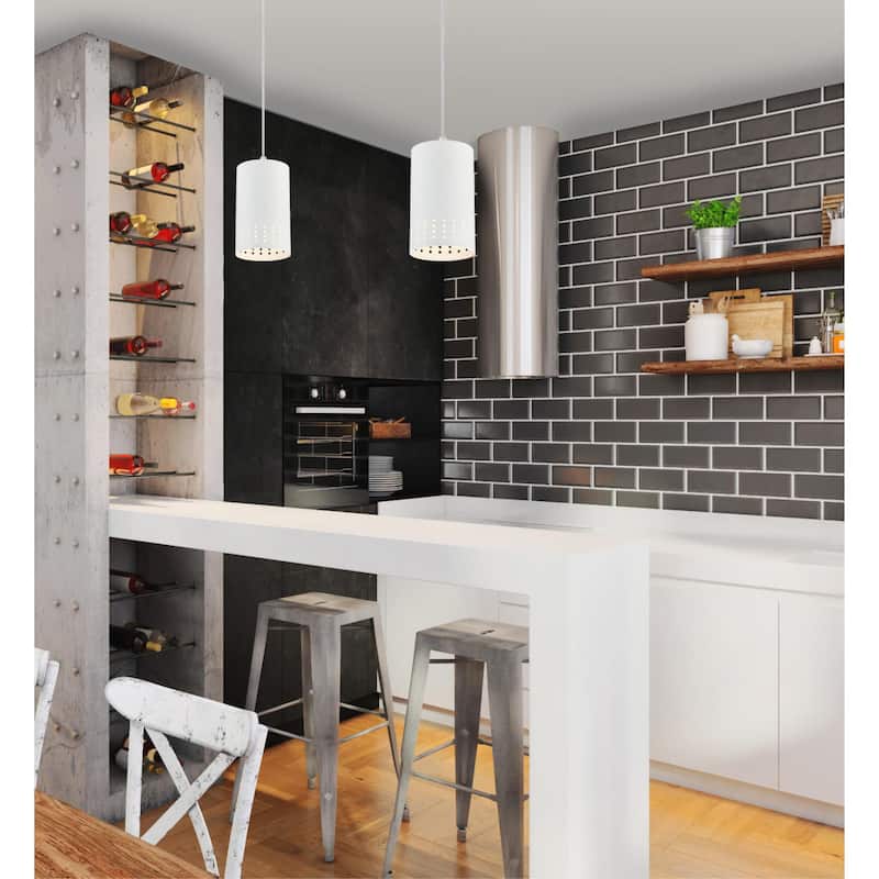 Westinghouse Lighting Phelps One-Light Indoor Mini Pendant, Matte White Finish with Perforated Metal Shade - 1-Light