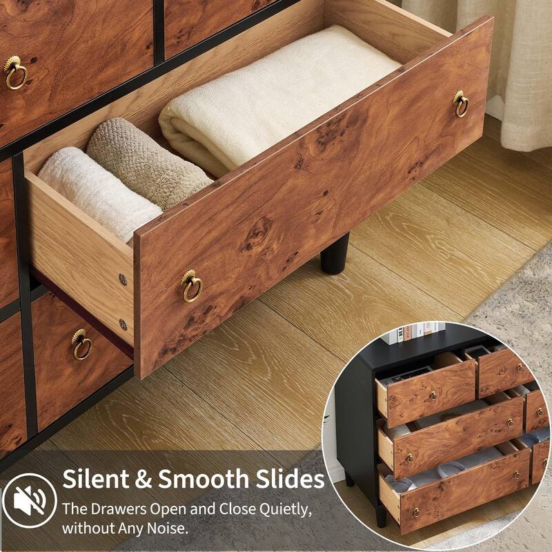 Modern Chest of Drawers with Natural Texture, Curved Profile Design, Dresser TV Stand, Wood Drawer Organizer for Bedroom