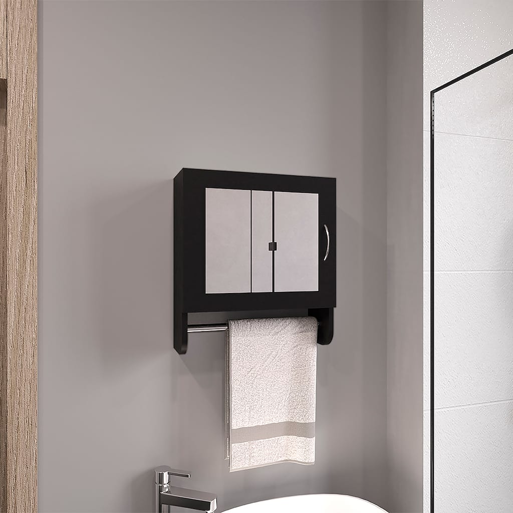 White Mirror Medicine Cabinet with Towel Rack, Two Shelves for Bathroom and Kitchen Storage