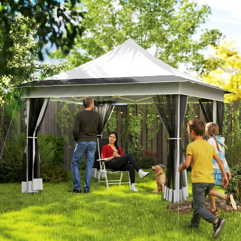 Oxford Fabric Metal Gazebo Tent with Mesh - 140.6" L x 140.6" W x 122" H