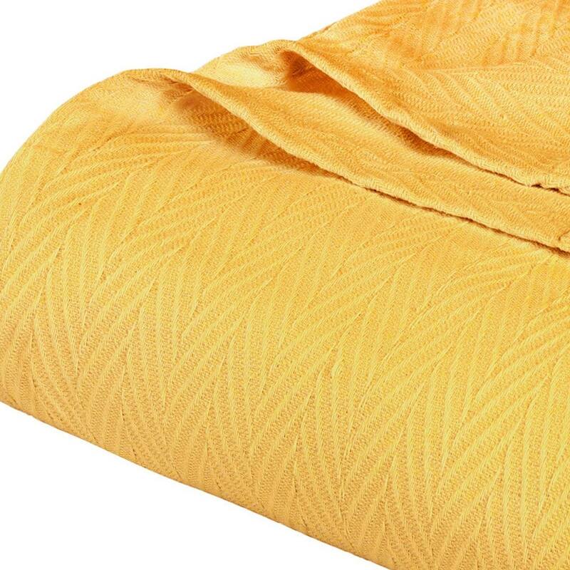 HomeRoots King Gold Cotton Woven Chevron Blanket