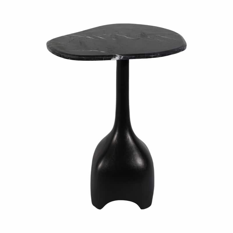 Curved Marble Top with Metal Base End Table - Black, 21 in.